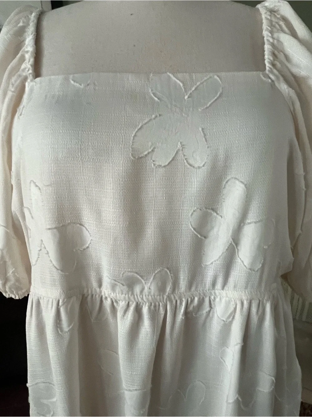 Polagram Ivory Floral Appliqué Empire-Waist Dress | Size 3XL